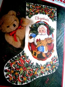 Dimensions Crewel Stitchery Christmas Stocking KIT, HOLLY SANTA,8089,Marker,16" - Picture 1 of 10