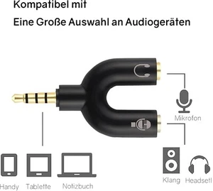 Audio Splitter, Aux Splitter Y Adapter 3.5 mm Male to 2 x Female Headphone Adapt - Bild 1 von 7