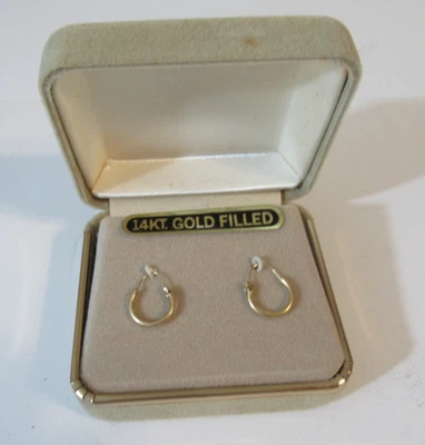 Винтажные серьги-кольца из золота 14 карат новые из старых запасов очень маленькие 1/4 дюйма - Изображение 1 из 4
