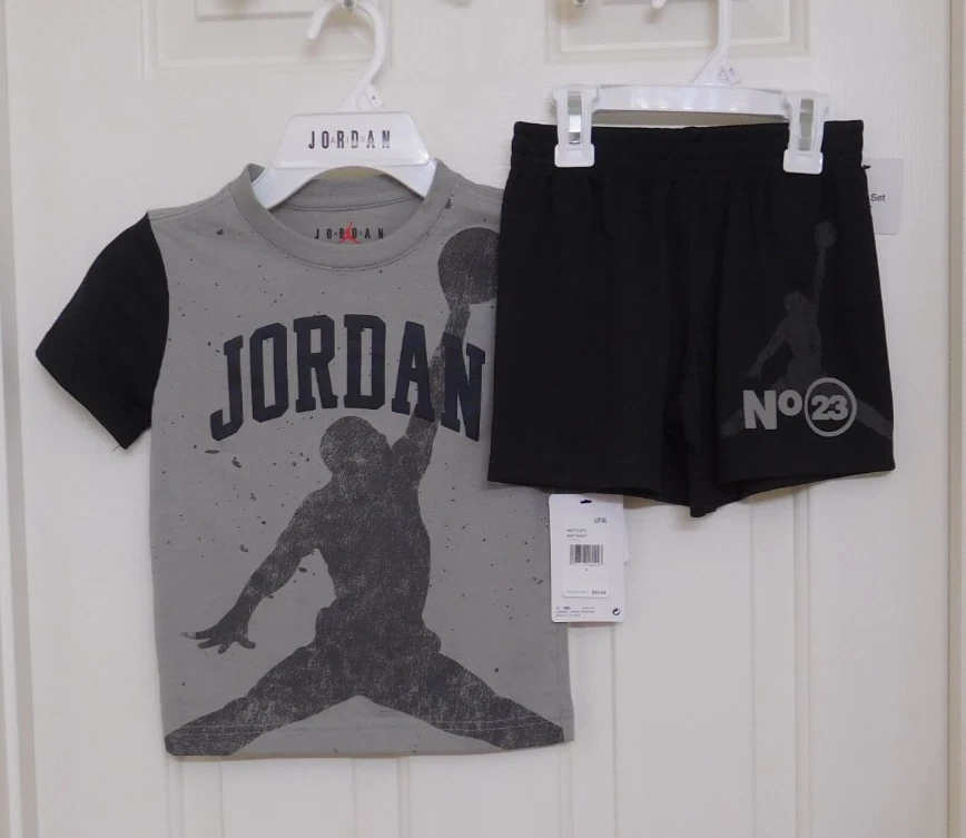 NWT 2pc Air Jordan Gray Black Shirt & Shorts Set sz 4 or 6 - Image 1 of 1