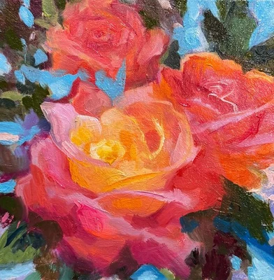 Roses oil painting original still life small work floral impressionist art - Image 1 of 4