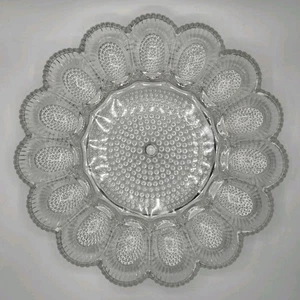 VTG Indiana Glass Crystal Hobnail Deviled Egg Dish Serving Plate Hold 15 Eggs - Picture 1 of 7