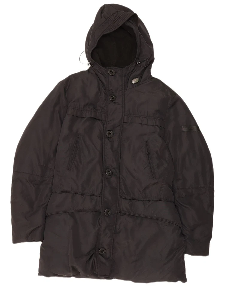 PEUTEREY Hombres Chaqueta Acolchada con Capucha Reino Unido 40 Grande Negra Poliamida BL02 Foto 1 de 3