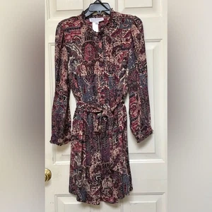 EMMA & MICHELE WOMEN'S DRESS SIZE XL PAISLEY LOG SLEEVE, SHEER MATERIAL, RUFFLE - Picture 1 of 7