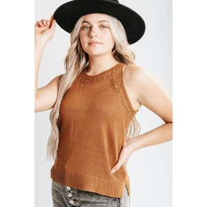 Wishlist Para Mujer Acrílico Sin Mangas Acanalado Crochet Tank Suéter Talla L Marrón Nuevo Con Etiquetas - Imagen 1 de 9