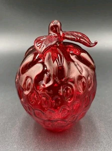 Anthropologie Strawberry Red Glass Summer Fruit Bud Vase 4.5”x3”x3” New In Box - Picture 1 of 6