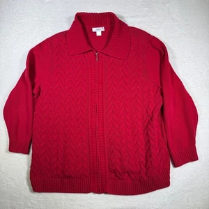 Cárdigan suéter CJ Banks rojo tejido con cable cremallera completa para mujer talla grande 1X - Imagen 1 de 8