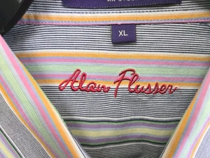 Alan Flusser Mens Blue Pin Striped Multi-colored Dress Casual 100% Cotton XL - Picture 1 of 8