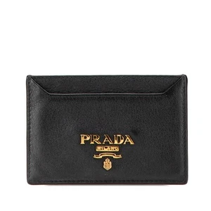 Authenticated Prada Card Case Black Calf Leather Holder - Picture 1 of 11