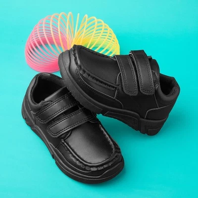 Trux Boys Shoes Black Kids School Easy Fasten Gripped Fawster SIZE - Image 1 of 4