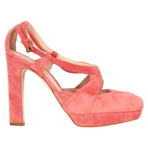 Jil Sander Cross Strap Chunky Heel Platform Pumps In Suede Women Coral S Size - Picture 1 of 12