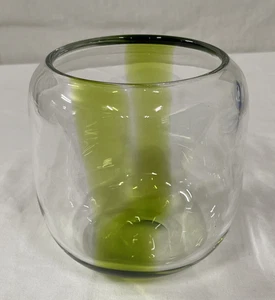 Mundgeblasene Vase klar limette mit grünem Wirbel schweres Glas moderner Stil - Bild 1 von 11