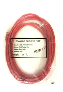 Cable Ethernet 10 ft 3m Cat6 Cat 6 RJ45 para red LAN 10 GB 10G chapado en oro rojo - Imagen 1 de 6