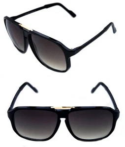 Men's Hip Hop 80s Vintage Sunglasses Gazelle Large Square Shape Black - Picture 1 of 9