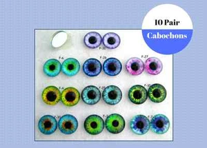 10 PAIR 6mm to 14mm Glass Cabochon Eyes Dolls, Jewelry, Sculpture, Crafts CAB-F - Picture 1 of 12
