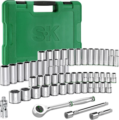 SK 3/8" Drive Socket Set with 160-P Ratchet, 55-Piece, SAE & Metric, SuperKrome - Image 1 of 4