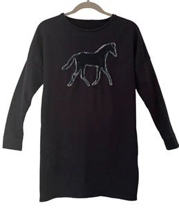 CHLOE Girls Dress Size 12 Navy Blue Denim Horse Applique Sweatshirt Designer L/S - Picture 1 of 11
