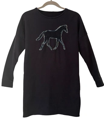 CHLOE девочек платье размер 12 темно-синий джинсовой ткани лошадь аппликация толстовка дизайнер L/S - Изображение 1 из 4