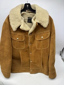 JC Penney Lederjacke Herren 42R Wildledermantel Sherpa gefüttert Vintage 70er Western LESEN - Bild 1 von 16