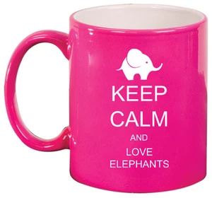 11oz Ceramic Coffee Tea Mug Glass Cup Keep Calm and Love Elephants - Picture 1 of 8