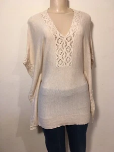 Soft Surroundings Sweater Natural Winter White Kaftan Style Crochet Trim S EUC - Picture 1 of 7