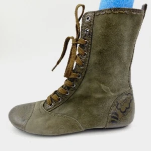 Marc by Marc Jacobs Green Suede Leather Combat Boots Size 35.5 Euro Lace Up Moto - Picture 1 of 13
