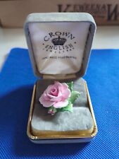 Vintage Crown English Jewelry Hand Made Hand Painted - Brooch - Pink Rose