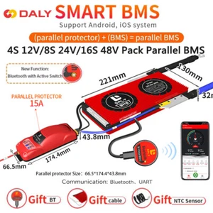 Daly 4S-16S 12V-48V 100-300A LiFePo4 Battery Pack 15A Parallel BMS Bluetooth lot - Bild 1 von 50