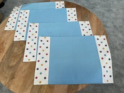 "Juego de (4) manteles individuales azules/blancos con botones de colores ~ 18,5"" x 12,5""" Foto 1 de 4