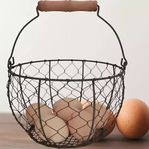 Farmhouse Wire Egg Basket for Gathering Fresh Eggs with Handle, round Metal Egg - Picture 1 of 7