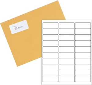 White Sticker Labels, 30-UP 1" X 2-5/8" Shipping Address Labels (100 - Picture 1 of 6