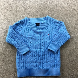 Ralph Lauren Sweater Girls XL Blue Pink Pony Pullover Cable Knit - Picture 1 of 8