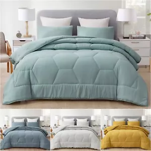 Vero 3-Piece Honeycomb Hexagon Quilted Soft Washed Microfiber Comforter Set - Picture 1 of 17