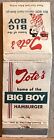 Tote's Big Boy Hamburger St Louis MO Missouri Vintage Matchbook Cover