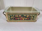 Pyrex #213 Clear Glass Loaf Pan VTG Fruit Metal Carrier Stand 8.5 x 4.5 x 2.5”