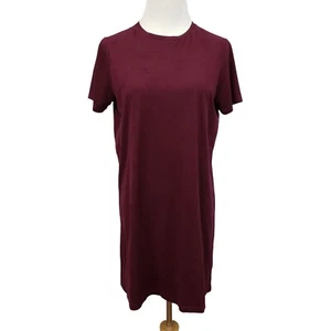 Brandy Melville Dress Women's One Size Crew Neck Short Sleeve Mini Maroon Suede - Picture 1 of 7