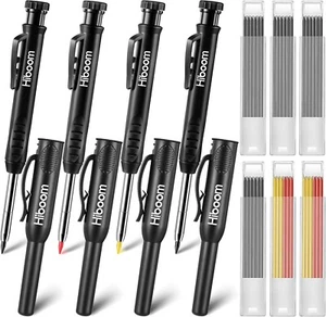 4 Pack Carpenter Pencils Set with 24 Refills, 2.8 Mm Mechanical Carpenter Pencil - Picture 1 of 6