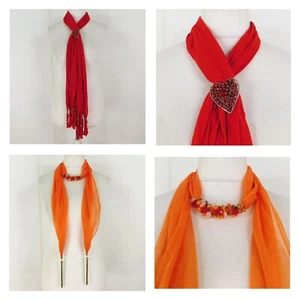 Beautiful Beaded Scarf Bundle x2 Red Orange Tie Cravat Embellishments Brand New - Picture 1 of 8