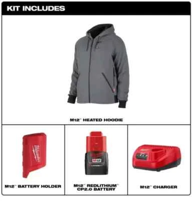 2X MILWAUKEE HEATED JACKET HOODIE WITH BATTERY & CHARGER 2-EXTRA LARGE GRAY MENS - Image 1 of 4