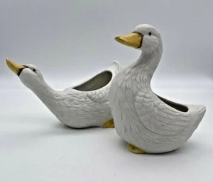 Holland Floral Bisque Duck Planters, set of 2,1987, Free Shipping - Picture 1 of 12