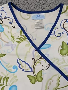 Scrub Top Womens 2X Short Slv Butterflys Pullover White Very Soft Fabric - Picture 1 of 9