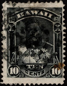 Hawaii Stamp Scott # 40 - 10 Cents Black King David Kalakaua w/ Fancy Cancel - Picture 1 of 1