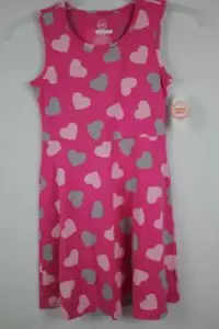 Girls Play Dress Large PLUS 10 - 12 Pink Hearts A-Line Sleeveless Summer Party - Picture 1 of 2