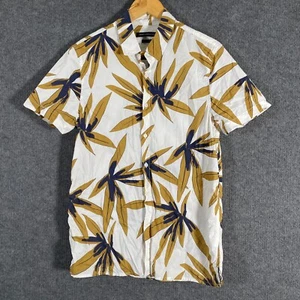 French Connection Shirt Mens S White Gold Button Up Classic Hawaiian Tropical - Picture 1 of 11