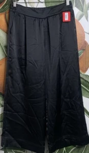 Pantalones Spanx para mujer medianos negros satinados recortados pierna ancha clásicos nuevos con etiquetas - Imagen 1 de 6