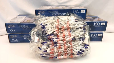 5 NEW Holiday time 150 ct LED Blue Random Twinkle icicle style Lights white wire - Image 1 of 4