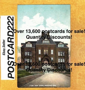 CT Bridgeport 1908-14 vintage postcard HIGH SCHOOL BUILDING CONNECTICUT - Picture 1 of 1