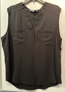 Nine West Women’s Black V-Neck Pocket Front Sleeveless Sheer Top XL EUC - Picture 1 of 2