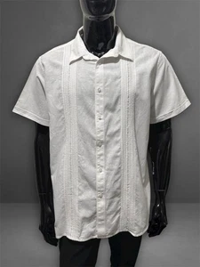 APT.9 Herren weiß Leinenmischung Plissee vorne Knopfleiste Kurzarm Hemd Gr. XL - Bild 1 von 4