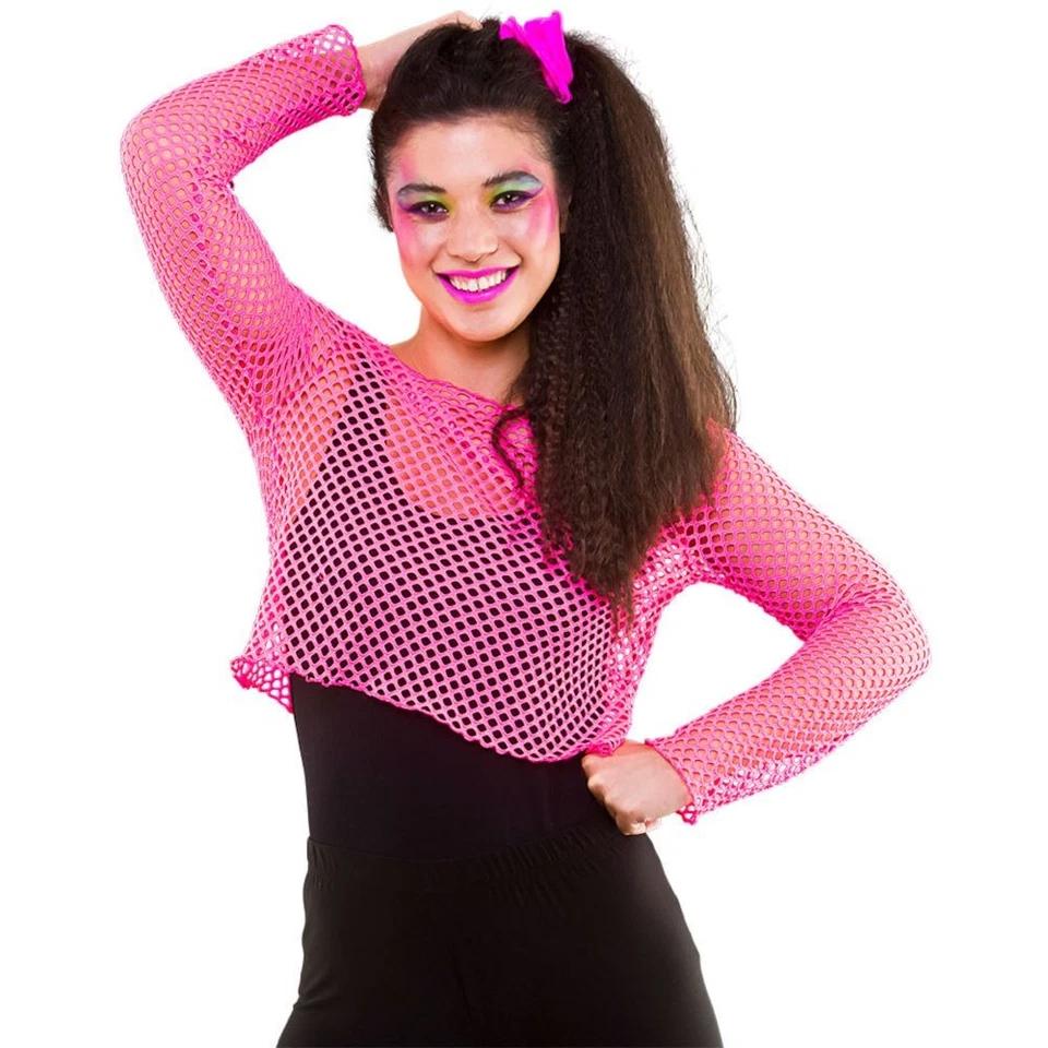 Wicked Costumes 80's Neon Pink Long Sleeved Fishnet Top - Image 1 of 1